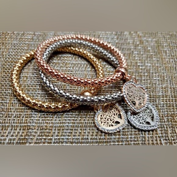 ‼️ RE-STOCK‼️🌳 Tree of Life -Heart Charm Bangle 3 Piece Bracelet Set NWT - Picture 12 of 14